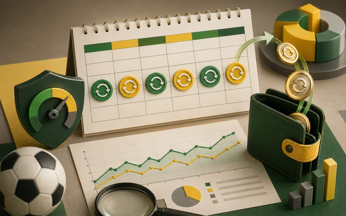 Ilustração editorial de calendário semanal, moedas e setas de retorno para cashback.